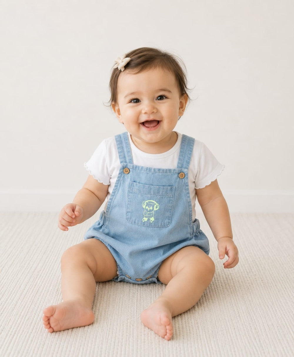 Unisex Denim Koala Print Romper - Blue