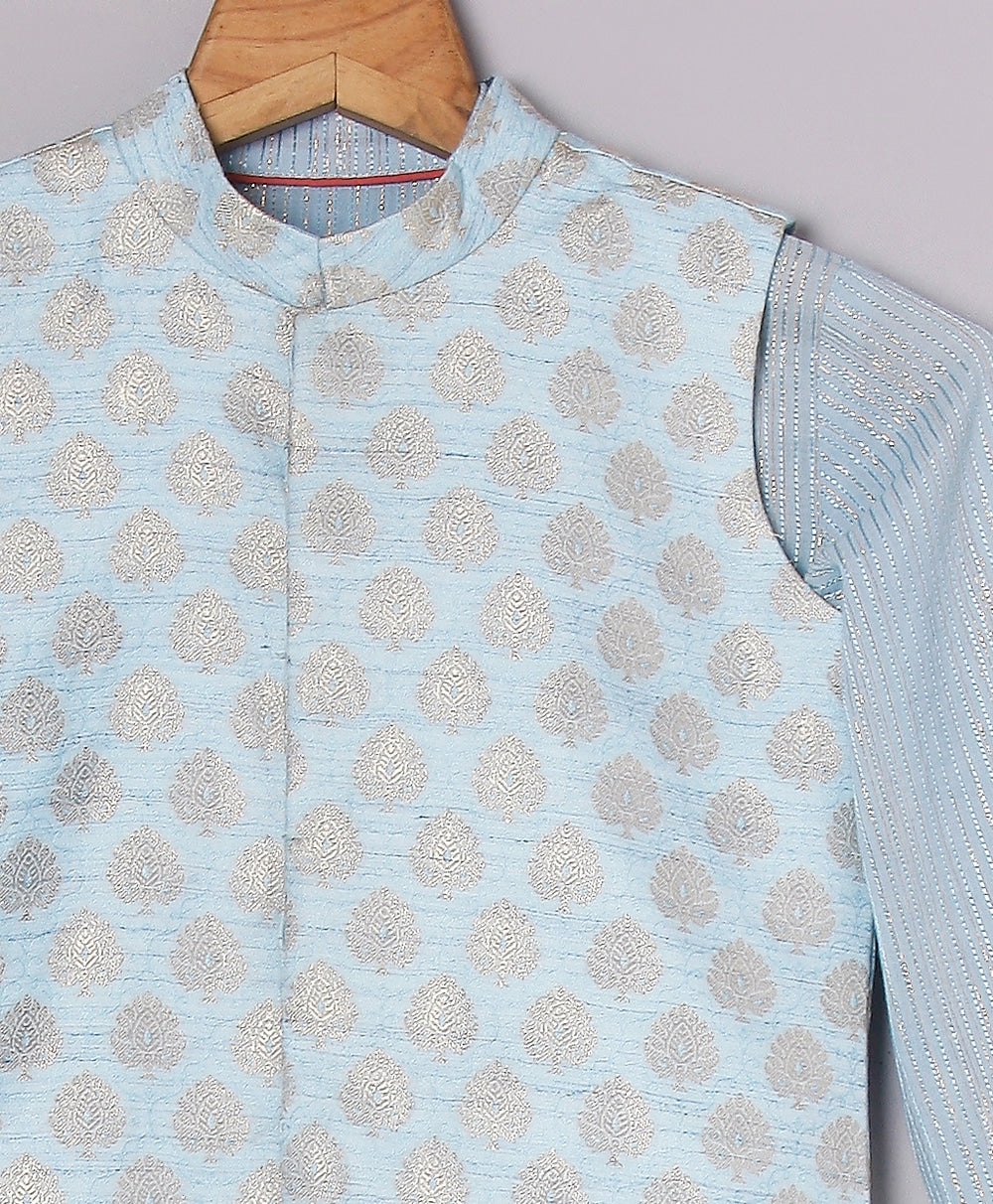 Kurta with Pant & Jacquard Jacket - Blue