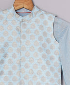 Kurta with Pant & Jacquard Jacket - Blue
