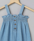 Cotton Denim Sleeveless Jumpsuit - Blue