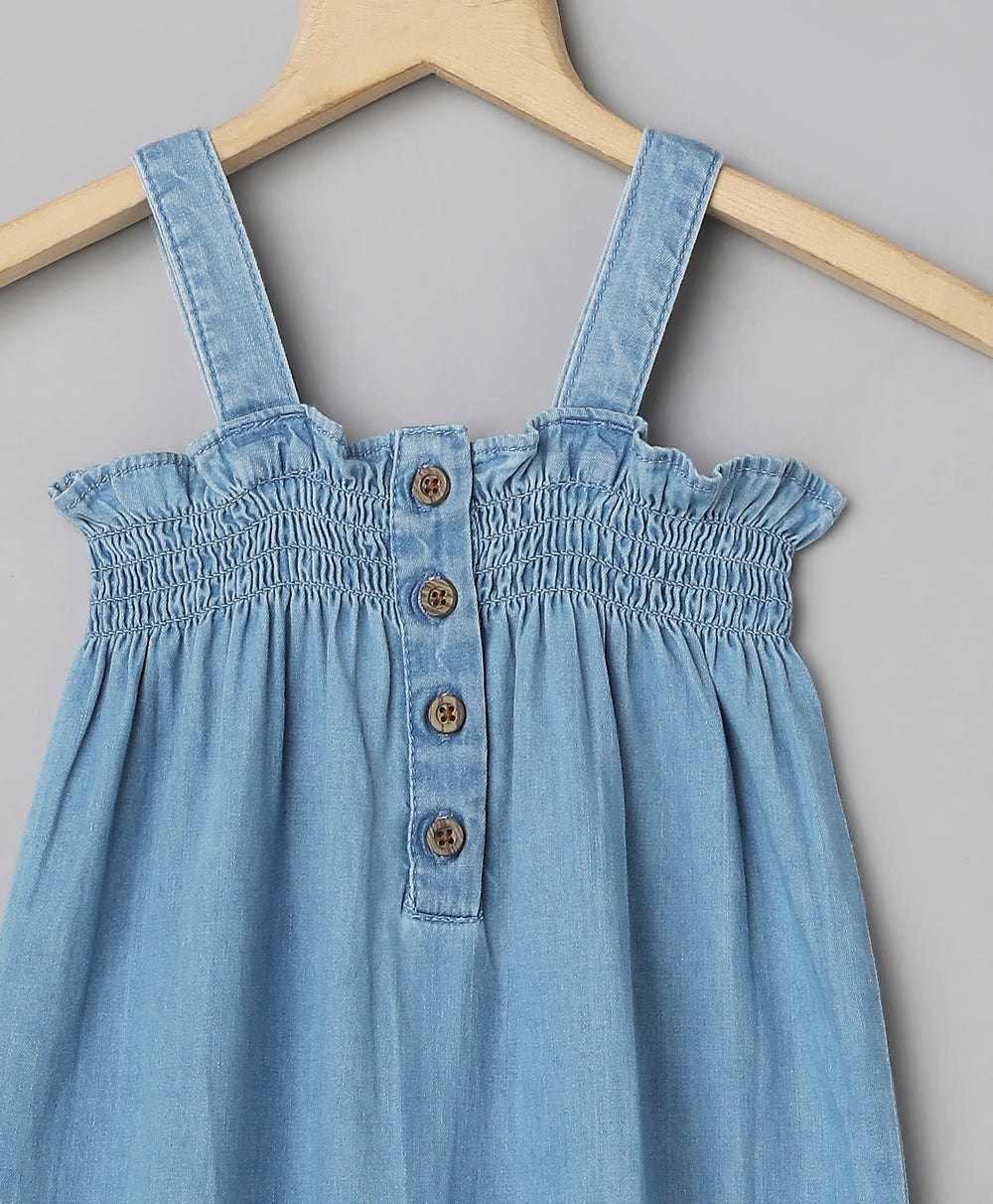 Cotton Denim Sleeveless Jumpsuit - Blue