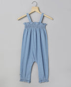 Cotton Denim Sleeveless Jumpsuit - Blue