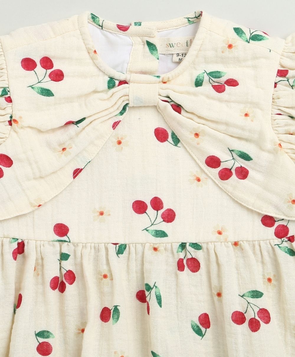 Cherry Print Organic Cotton Co-ord Set - Beige