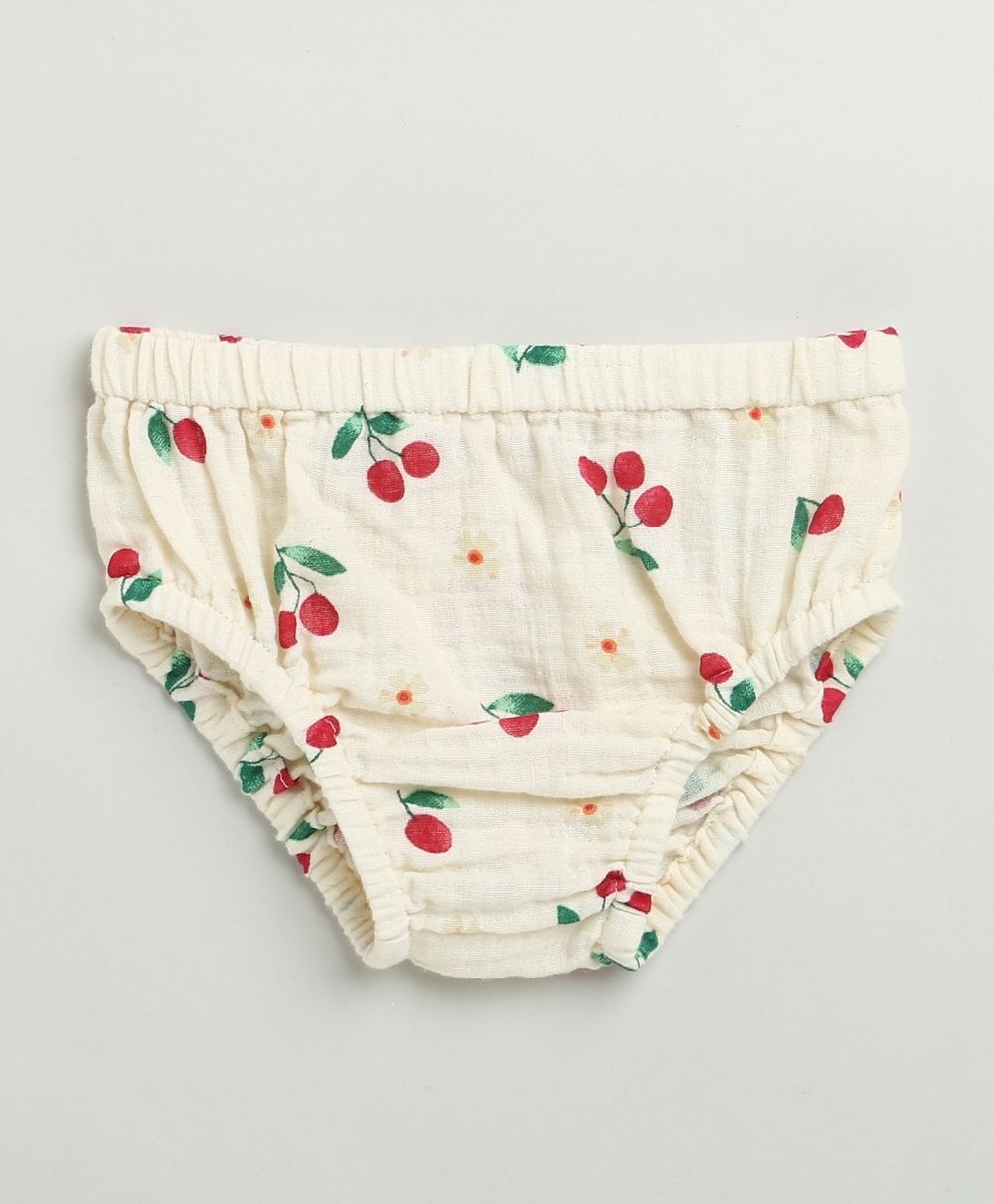 Cherry Print Organic Cotton Co-ord Set - Beige