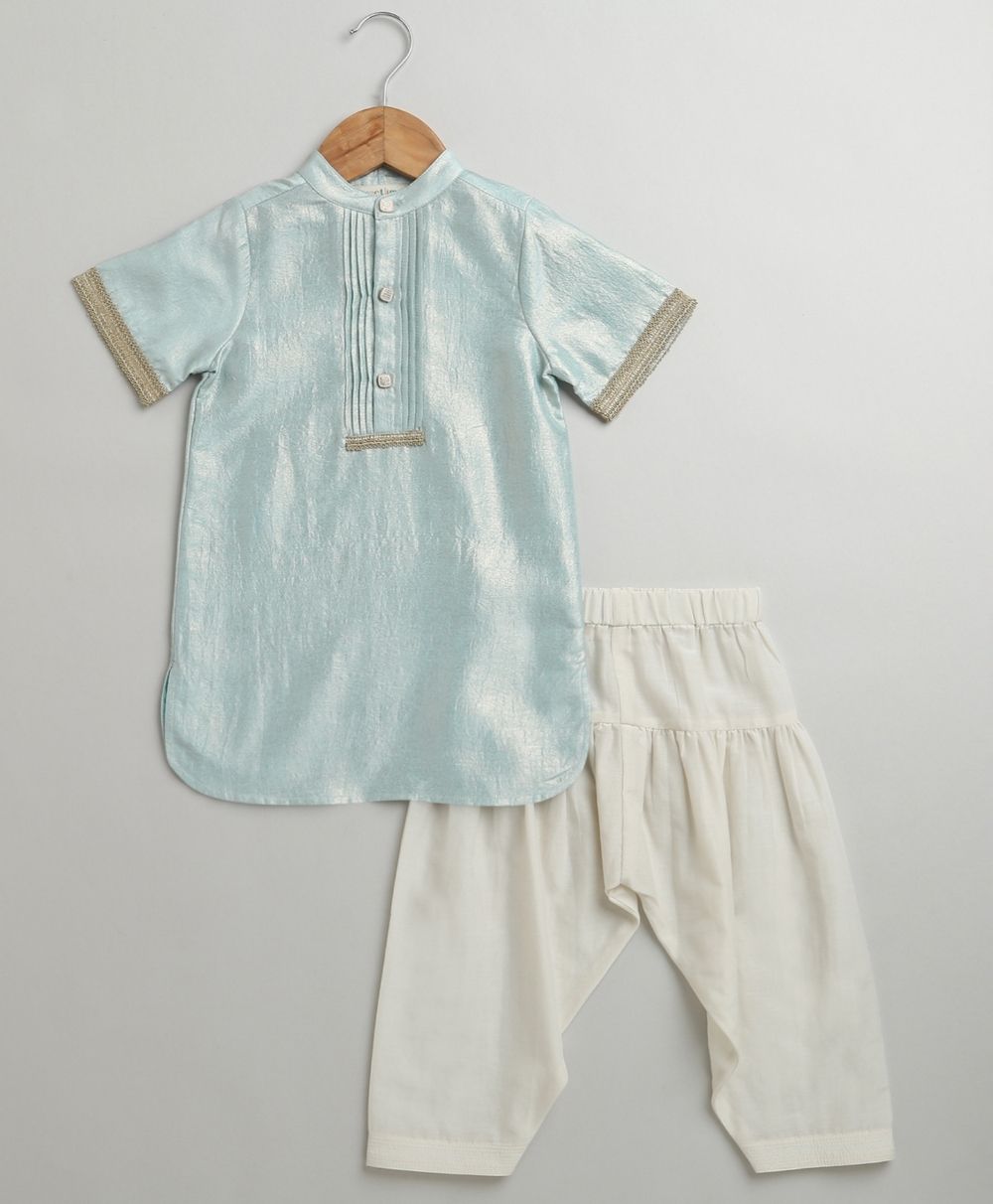 The Crystal Breeze Pleated Set - Sky Blue & White
