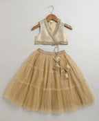 Jacquard peplum Top with Golden Twirl Lehenga Set- Golden