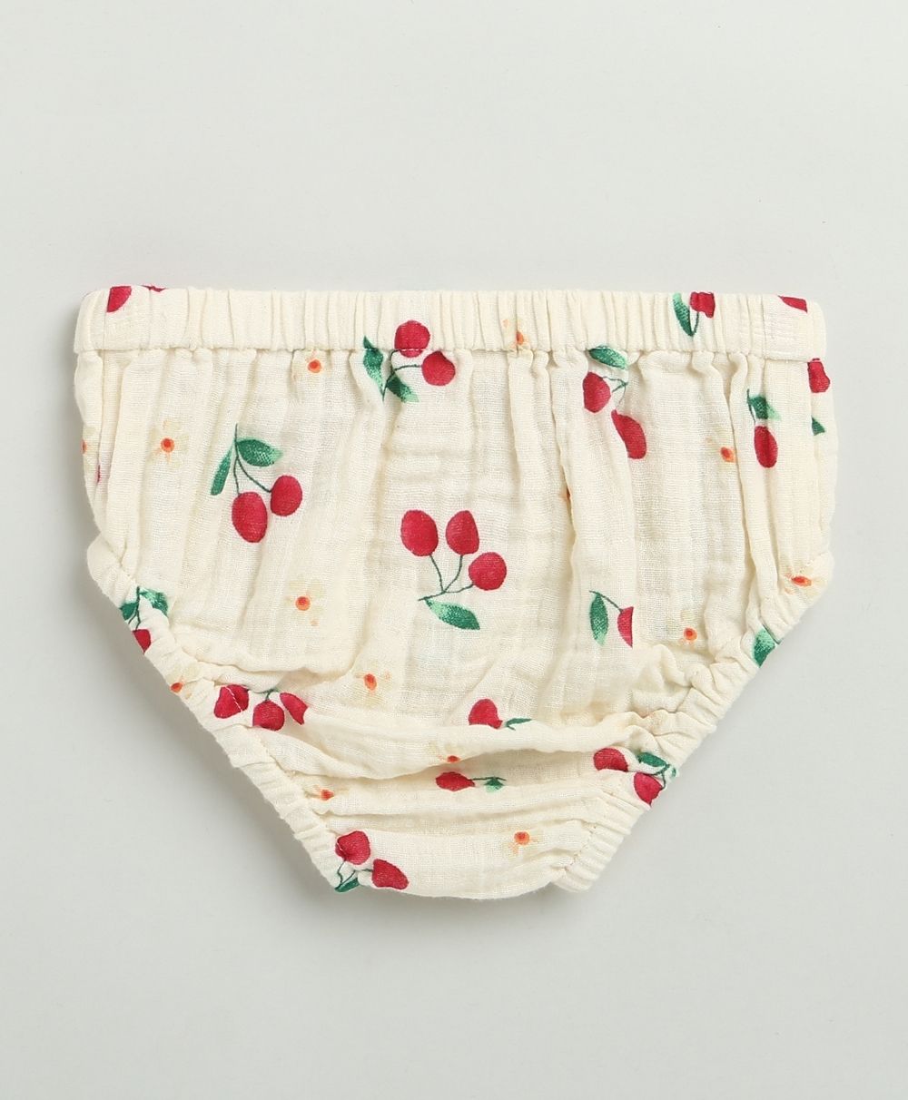 Cherry Print Organic Cotton Co-ord Set - Beige