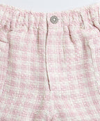 Stylish Solid Viscose Top & Cotton Tweed Jacquard Shorts Set - White & Pink