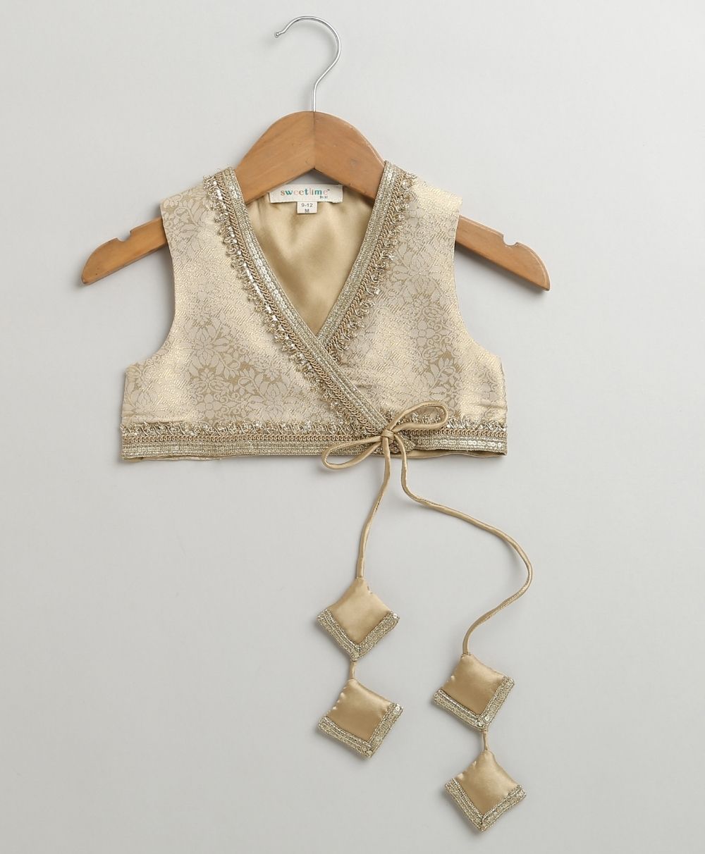 Jacquard peplum Top with Golden Twirl Lehenga Set- Golden
