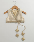 Jacquard peplum Top with Golden Twirl Lehenga Set- Golden
