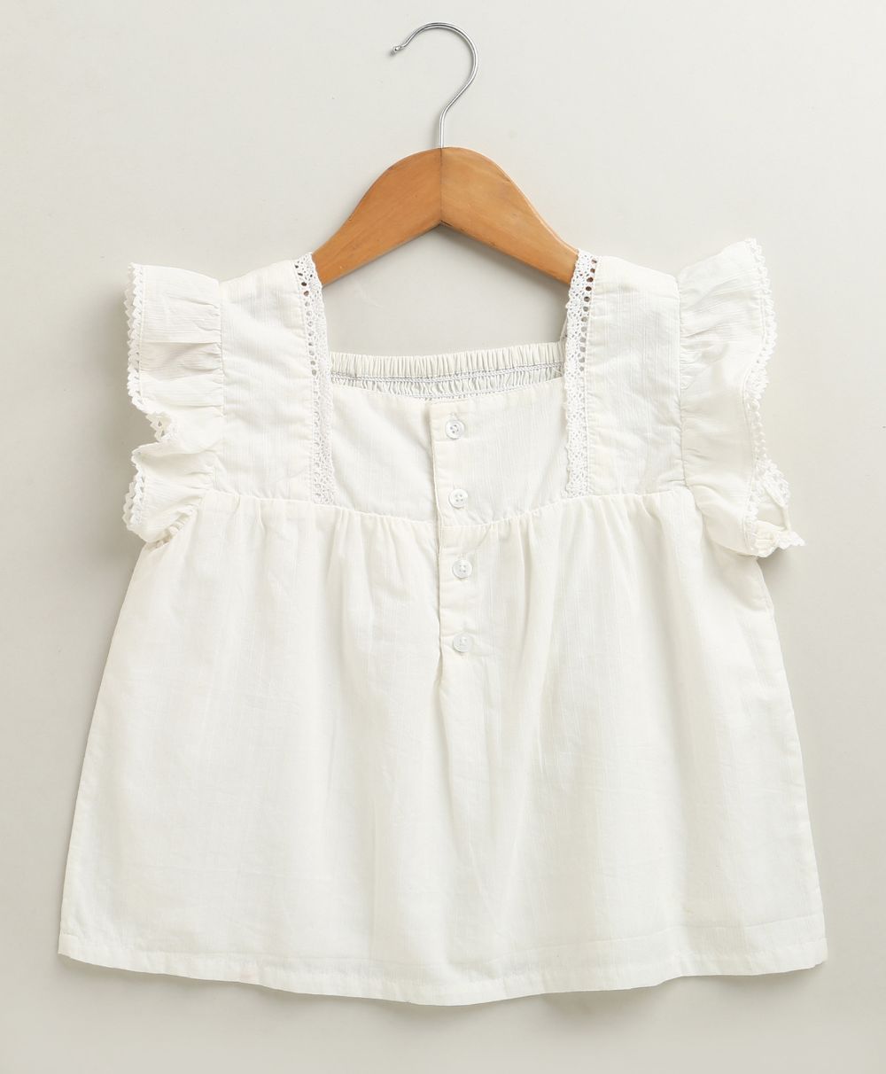 Girls Sunshine Garden Ruffle Cotton Co-ord Set - White & Blue