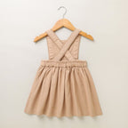 Cotton Twill Pinafore Dress with White Ducks Embroidery - Beige & White