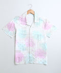 Mens Blue & Pink Tie Dye Cotton Viscose Shirt - White