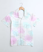 Mens Blue & Pink Tie Dye Cotton Viscose Shirt - White