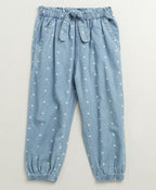 Safari Buddies Cotton T-shirt & Cotton Denim Heart Printed Pants Set - White & Blue