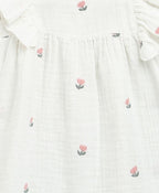 Pink Floral Embroidery Ruffle Organic Cotton Co-ord Set - White