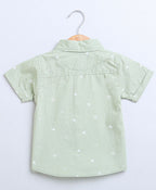Bird Print Cotton Poplin Boys Shirt & Cotton Slub Shorts - Green & White
