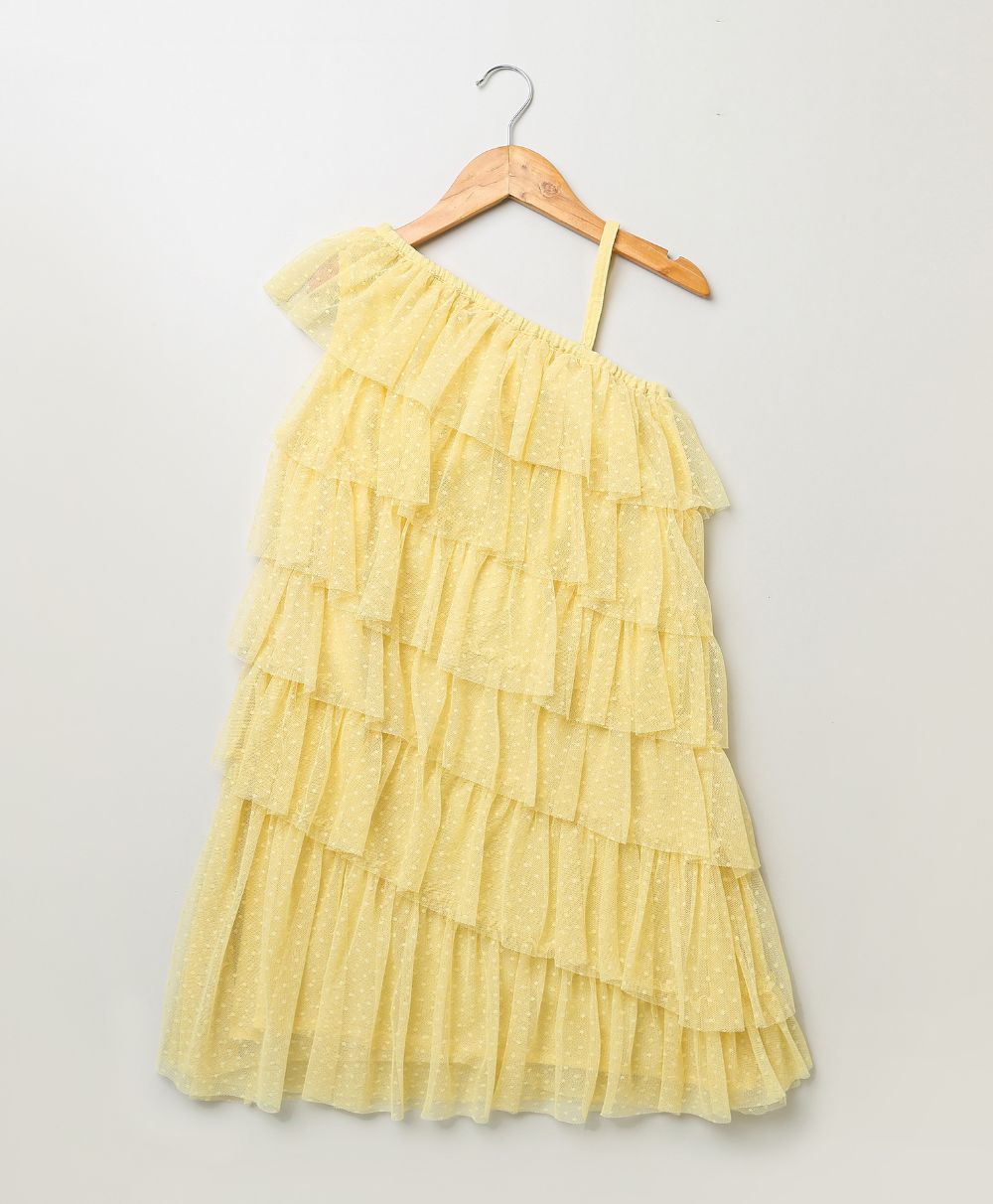 Ruffled Off-Shoulder Party Dress - Lemon Yellow