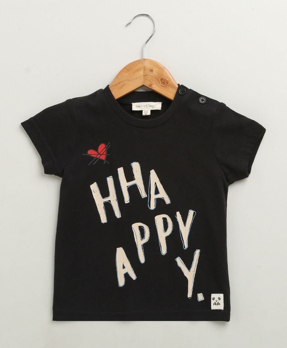 HHA-PPY Vibes Cotton Black T-shirt - Streetwear - Black