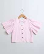 Frill Sleeves Cotton Tencil Top - Baby Pink