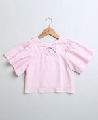 Frill Sleeves Cotton Tencil Top - Baby Pink