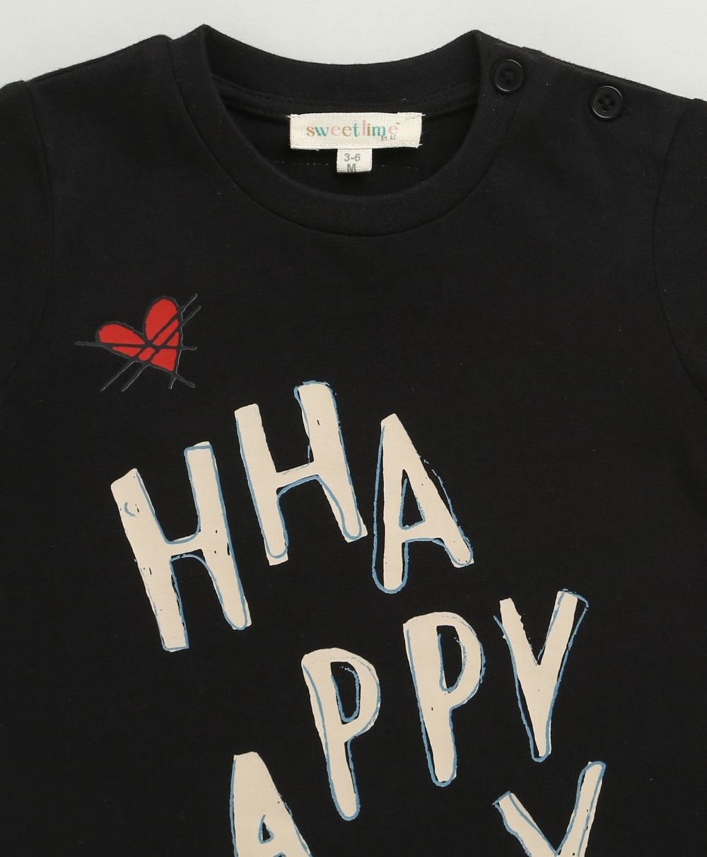 HHA-PPY Vibes Cotton Black T-shirt - Streetwear - Black