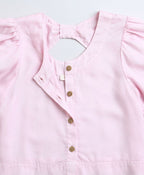 Frill Sleeves Cotton Tencel Top & Cotton Twill Shorts Co-ord Set - Pink & White