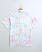 Mens Blue & Pink Tie Dye Cotton Viscose Shirt - White