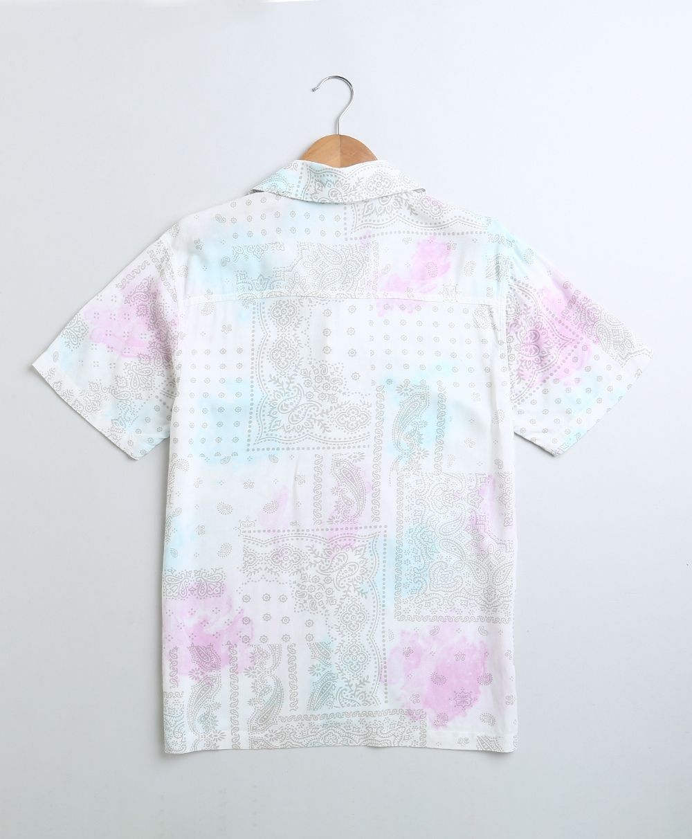 Mens Blue & Pink Tie Dye Cotton Viscose Shirt - White