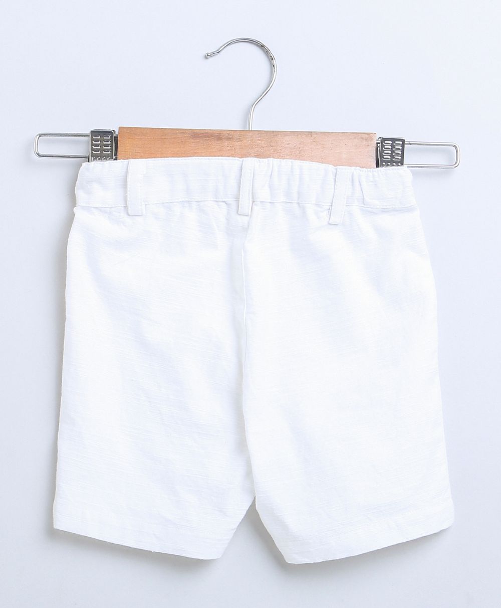 Bird Print Cotton Poplin Boys Shirt & Cotton Slub Shorts - Green & White