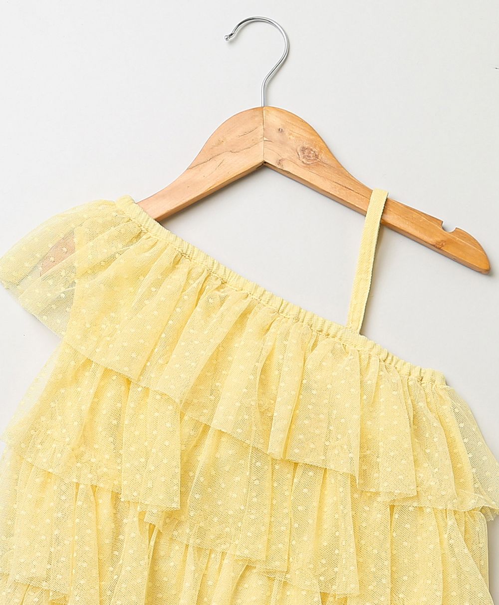 Ruffled Off-Shoulder Party Dress - Lemon Yellow