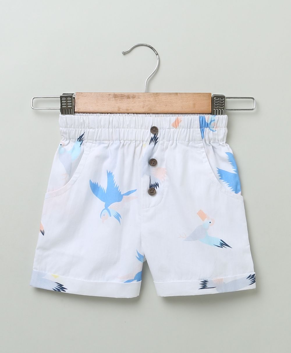 Sparrow Printed Cotton Poplin Shorts - White