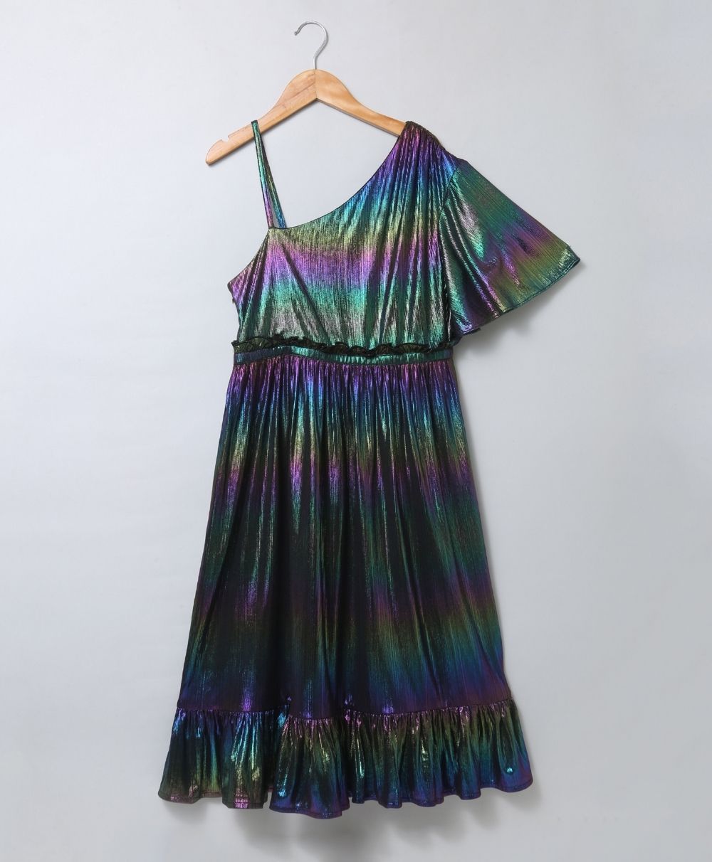 Sweetlime By As Liquid Rainbow Foiled Midi Dress - Black