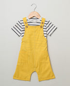 Unisex Cotton Dungaree and Jersey T-Shirt Stripes  Co-ord Sets - White & Yellow