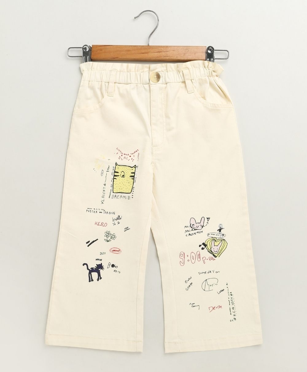 Doodle Dreamer Cotton Twill Trousers - Streetwear - Beige