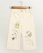 Doodle Dreamer Cotton Twill Trousers - Streetwear - Beige
