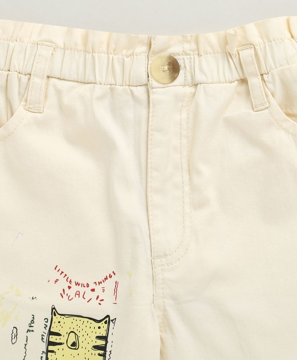 Doodle Dreamer Cotton Twill Trousers - Streetwear - Beige
