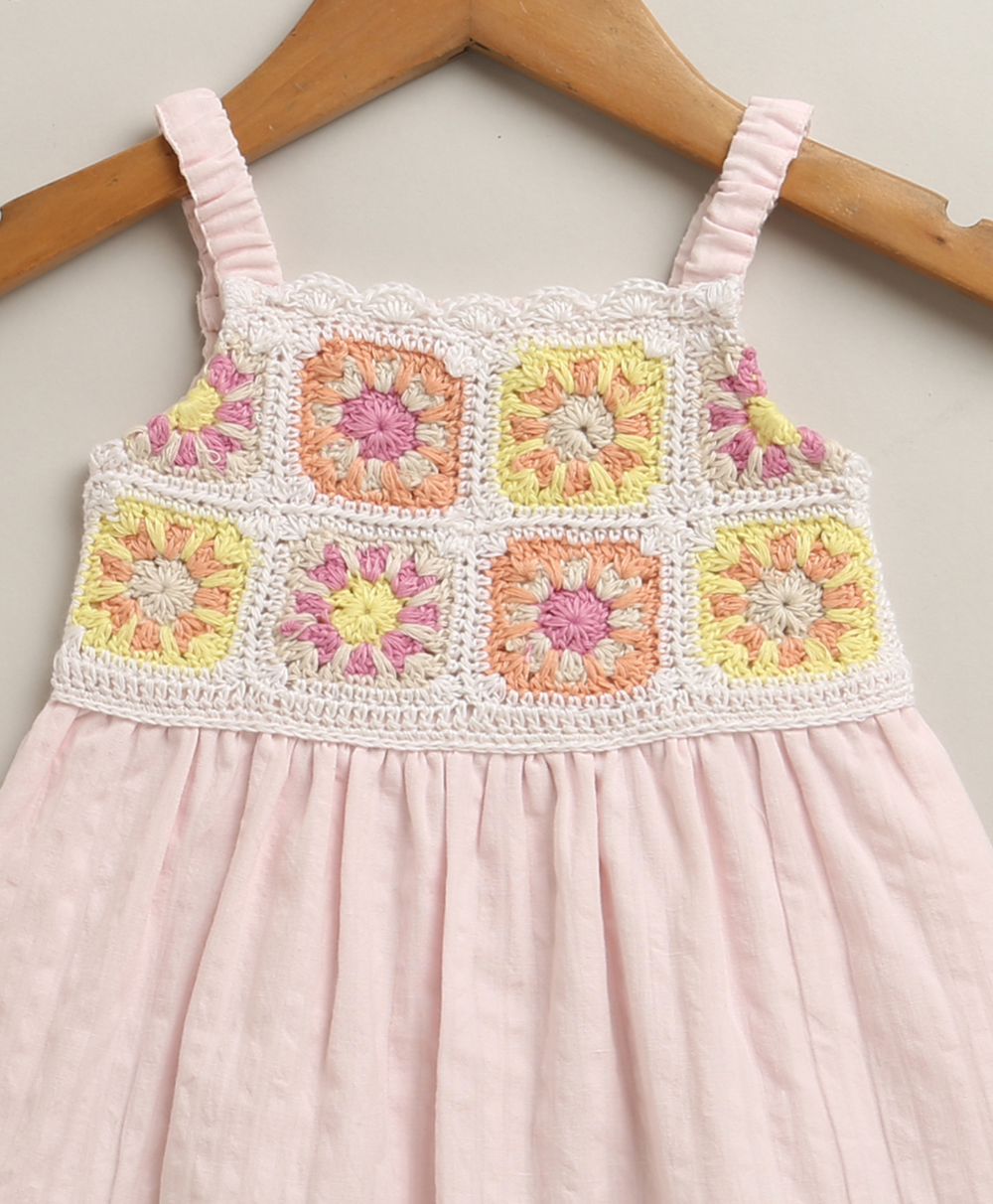 The Meadow Crochet Pinafore Dress - Pink