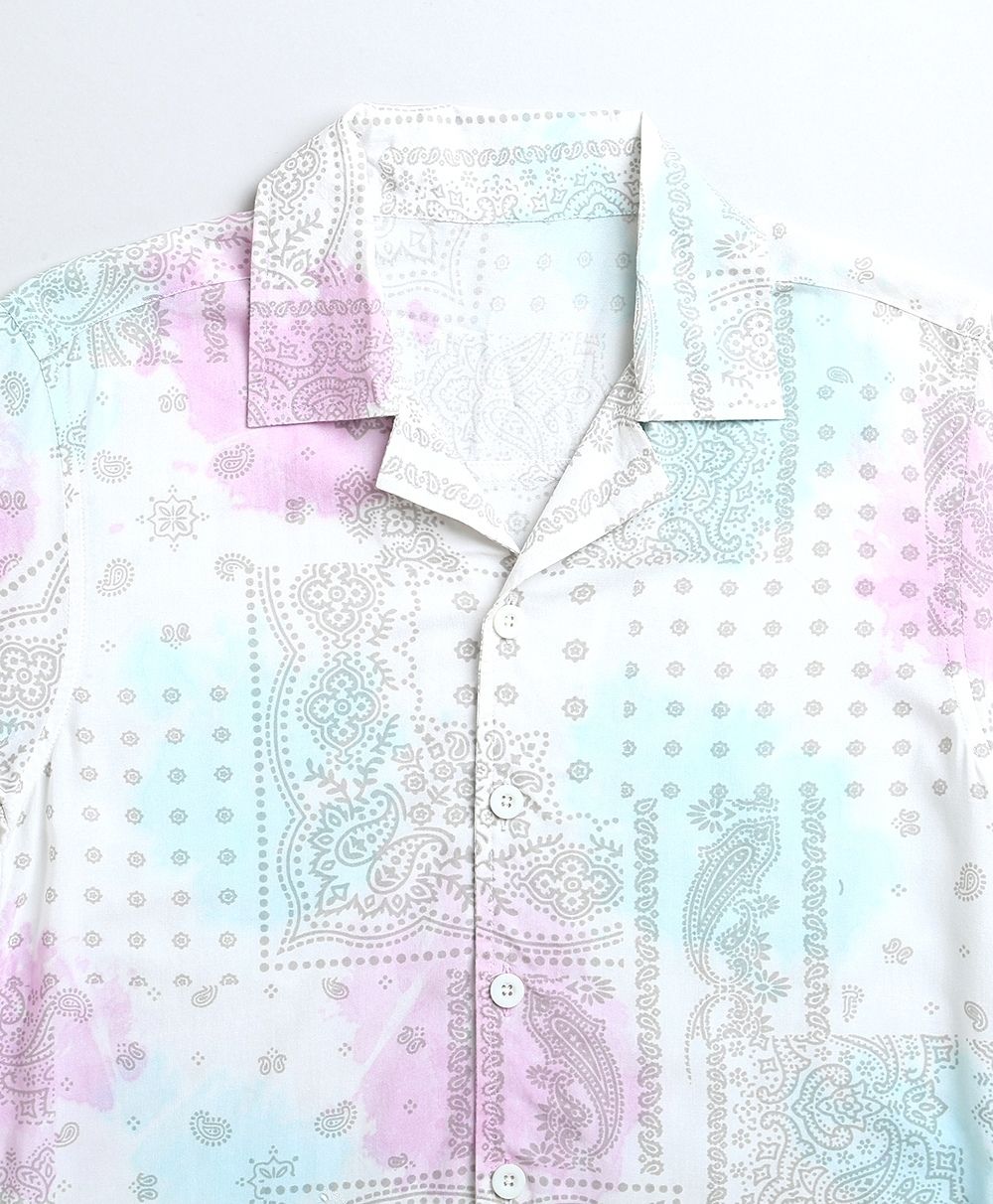 Blue & Pink Tie Dye Cotton Viscose Shirt - White