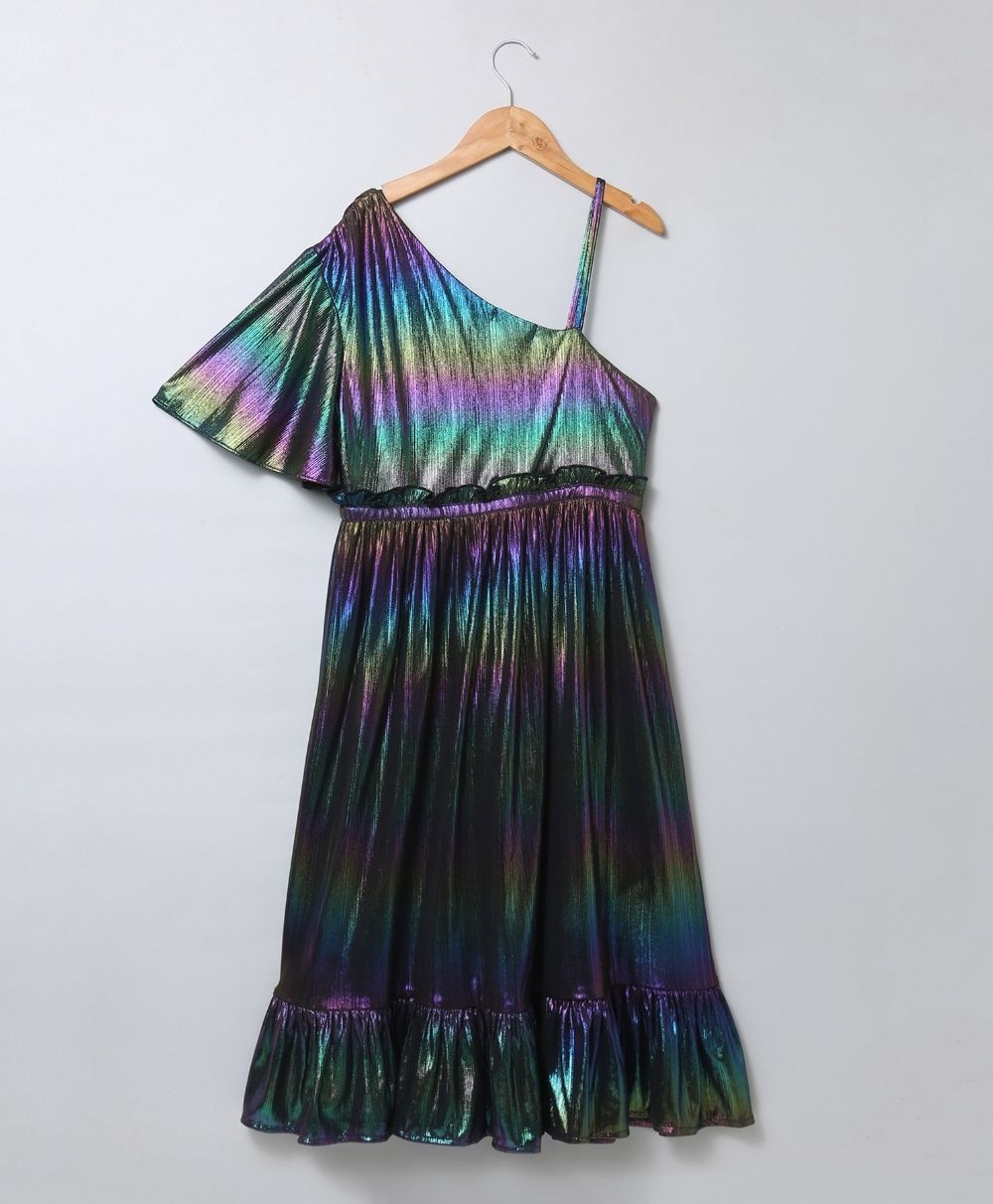 Sweetlime By As Liquid Rainbow Foiled Midi Dress - Black