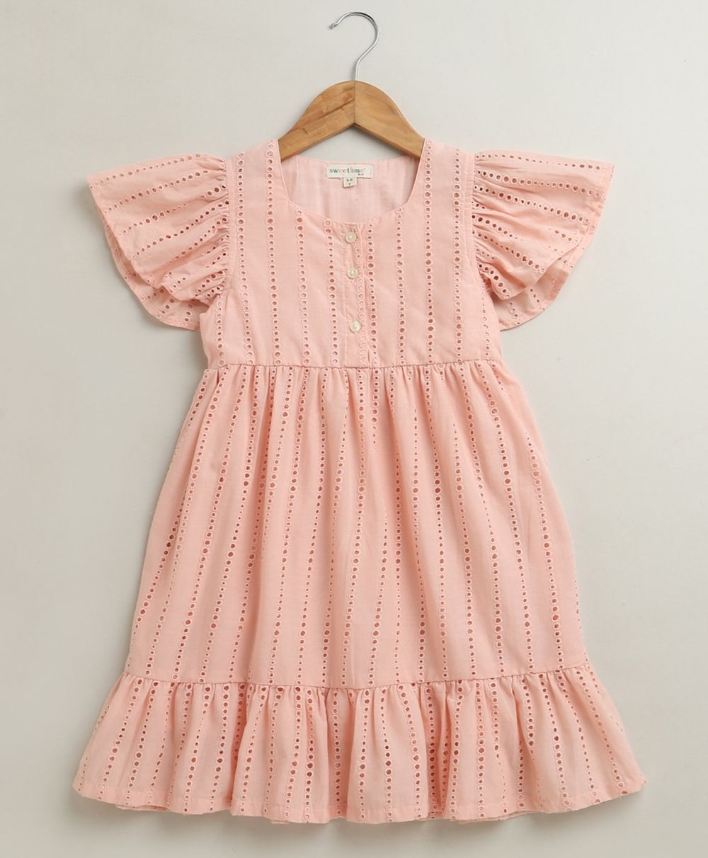 Pastel Pink Schiffly Dress - Pink