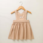 Cotton Twill Pinafore Dress with White Ducks Embroidery - Beige & White