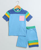 Unisex Colour Blocked Co-ord Set - Blue