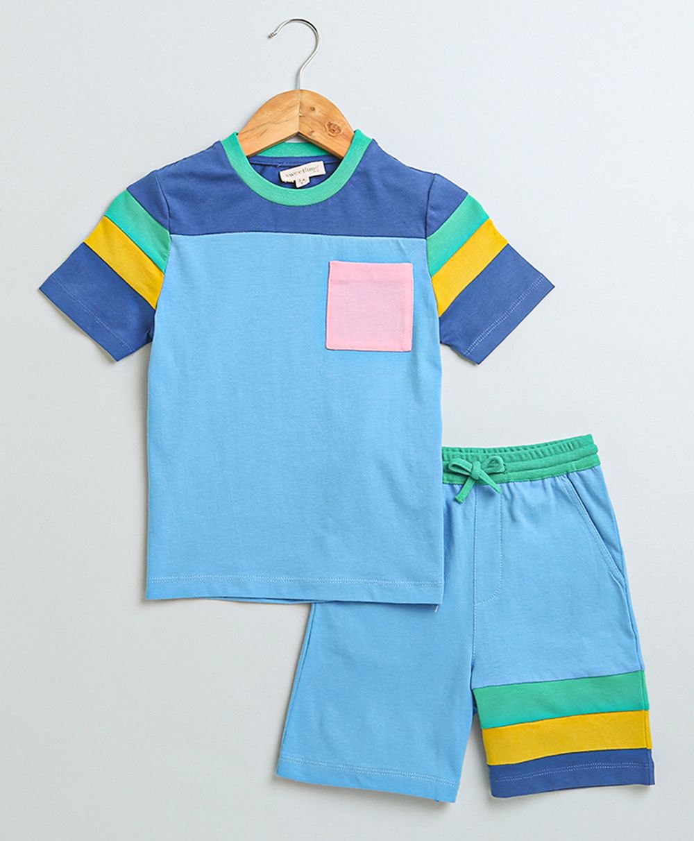 Unisex Colour Blocked Co-ord Set - Blue