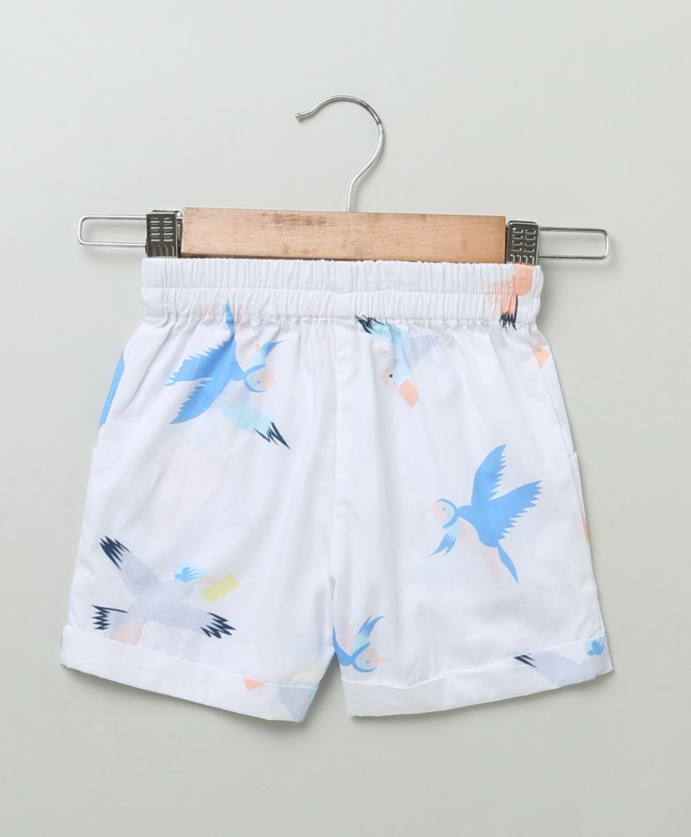 Sparrow Printed Cotton Poplin Shorts - White