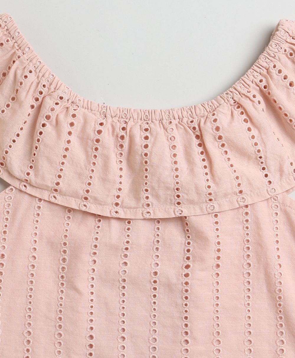 Peach Cotton Schiffly Off Shoulder Top - Peach
