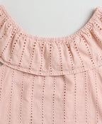 Peach Cotton Schiffly Off Shoulder Top - Peach