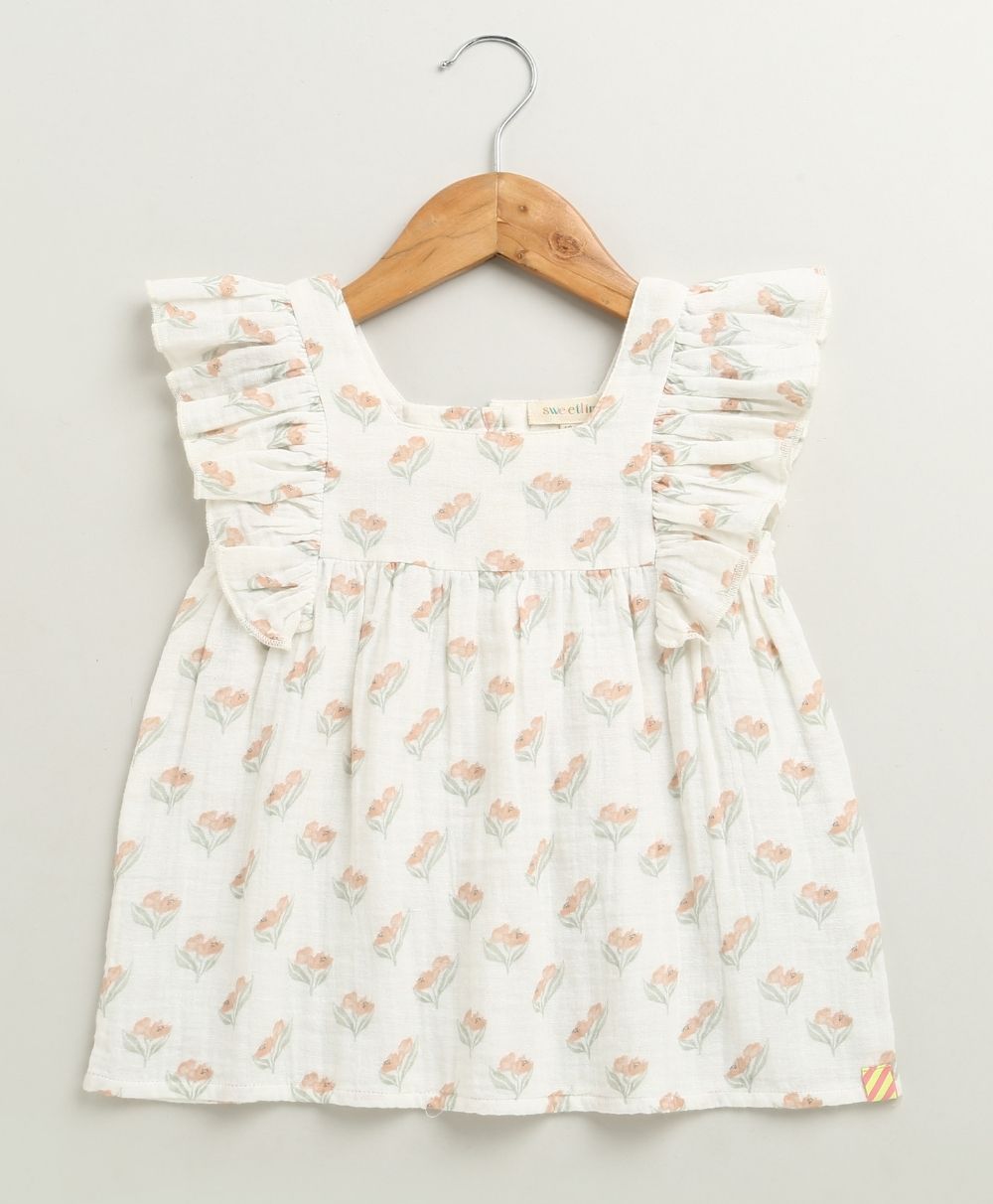 Blossom Breeze Organic Cotton Summer Co-ord White Set With A Hat - White