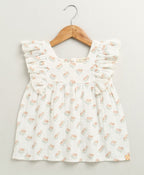Blossom Breeze Organic Cotton Summer Co-ord White Set with a Hairband - White