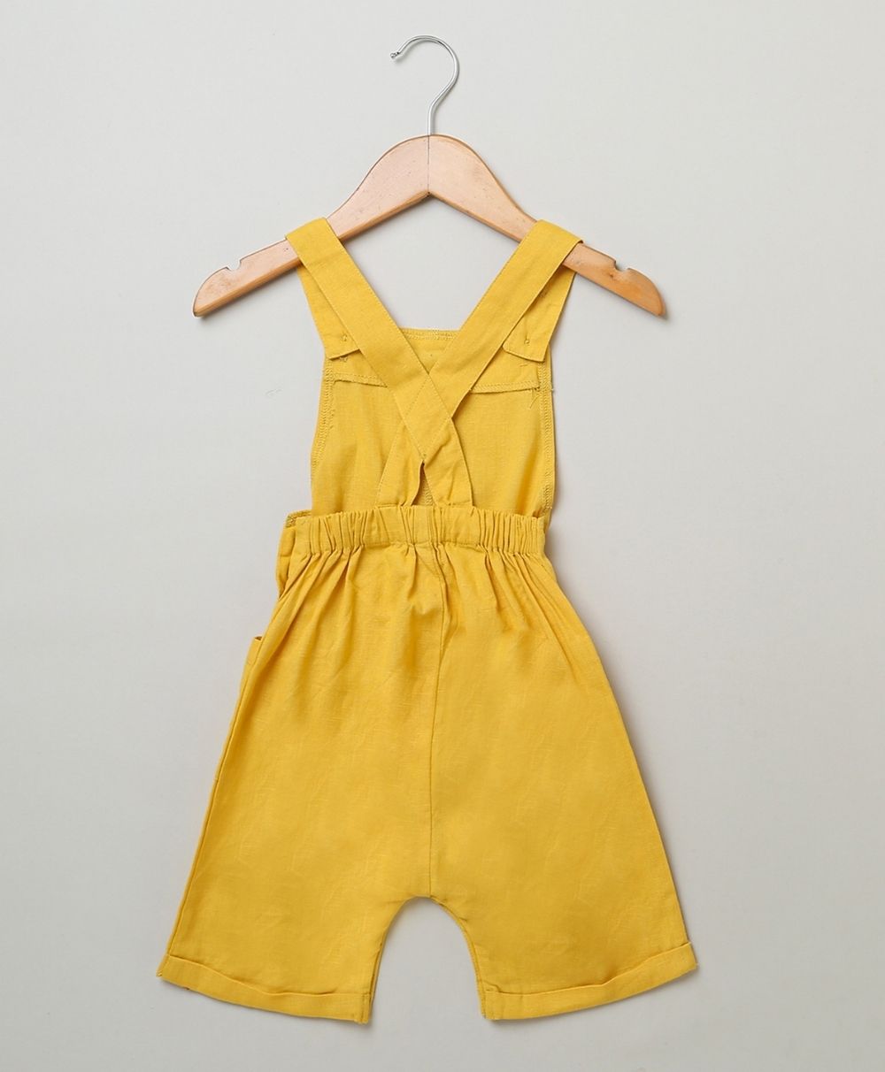 Unisex Cotton Dungaree and Jersey T-Shirt Stripes  Co-ord Sets - White & Yellow
